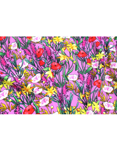 Tissu Gabardine Viscose Imprimé Fleur Stary Rose de Qualité, Tissu au mètre, Tissu pas cher - Alltissus.com