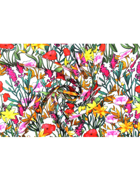 Tissu Gabardine Viscose Imprimé Fleur Stary Blanc de Qualité, Tissu au mètre, Tissu pas cher - Alltissus.com