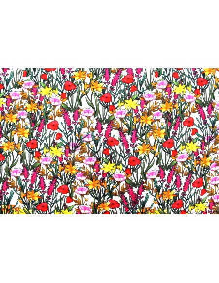 Tissu Gabardine Viscose Imprimé Fleur Stary Blanc de Qualité, Tissu au mètre, Tissu pas cher - Alltissus.com