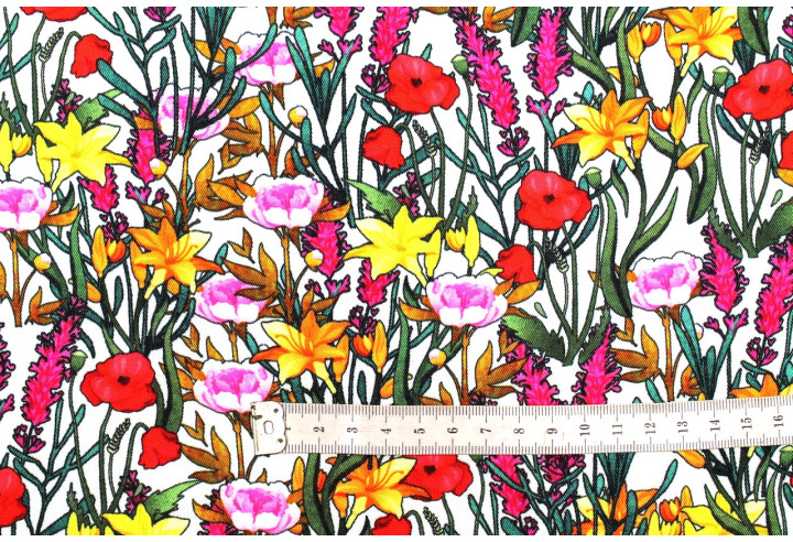Tissu Gabardine Viscose Imprimé Fleur Stary Blanc de Qualité, Tissu au mètre, Tissu pas cher - Alltissus.com