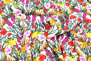 Tissu Gabardine Viscose Imprimé Fleur Stary Blanc de Qualité, Tissu au mètre, Tissu pas cher - Alltissus.com 2