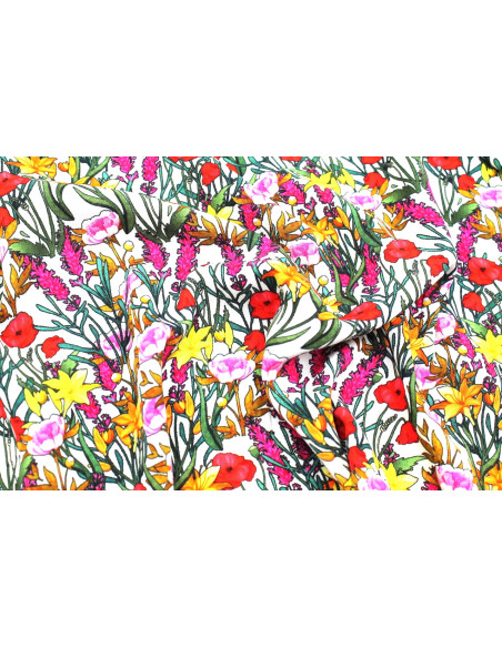 Tissu Gabardine Viscose Imprimé Fleur Stary Blanc de Qualité, Tissu au mètre, Tissu pas cher - Alltissus.com
