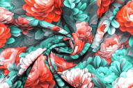 Tissu Gabardine Viscose Imprimé Fleur Rosa Rouge de Qualité, Tissu au mètre, Tissu pas cher - Alltissus.com