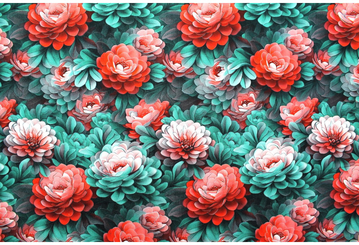 Tissu Gabardine Viscose Imprimé Fleur Rosa Rouge de Qualité, Tissu au mètre, Tissu pas cher - Alltissus.com