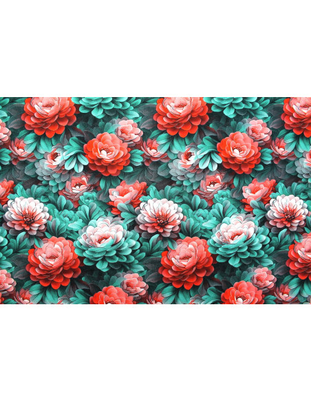 Tissu Gabardine Viscose Imprimé Fleur Rosa Rouge de Qualité, Tissu au mètre, Tissu pas cher - Alltissus.com