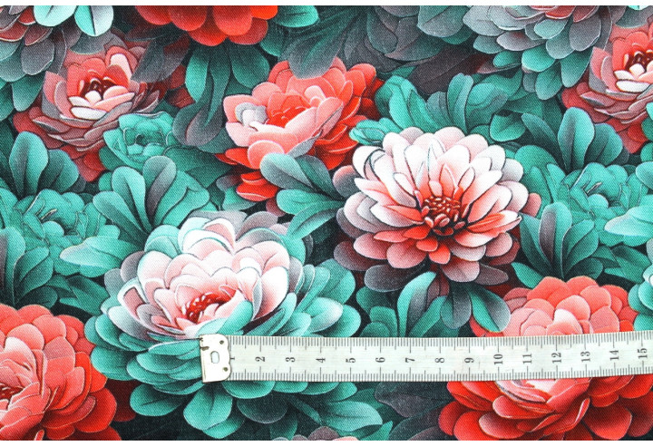 Tissu Gabardine Viscose Imprimé Fleur Rosa Rouge de Qualité, Tissu au mètre, Tissu pas cher - Alltissus.com