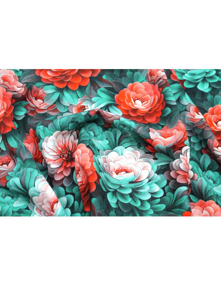 Tissu Gabardine Viscose Imprimé Fleur Rosa Rouge de Qualité, Tissu au mètre, Tissu pas cher - Alltissus.com