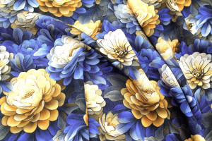 Tissu Gabardine Viscose Imprimé Fleur Rosa Marine de Qualité, Tissu au mètre, Tissu pas cher - Alltissus.com 2