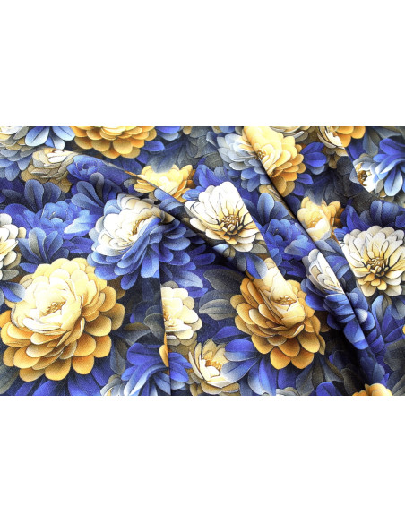 Tissu Gabardine Viscose Imprimé Fleur Rosa Marine de Qualité, Tissu au mètre, Tissu pas cher - Alltissus.com
