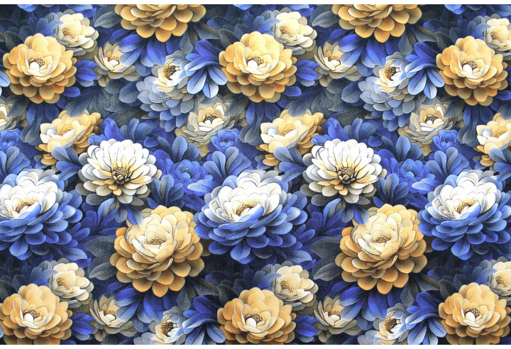 Tissu Gabardine Viscose Imprimé Fleur Rosa Marine de Qualité, Tissu au mètre, Tissu pas cher - Alltissus.com