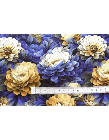 Tissu Gabardine Viscose Imprimé Fleur Rosa Marine de Qualité, Tissu au mètre, Tissu pas cher - Alltissus.com