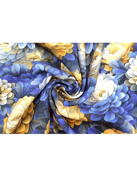 Tissu Gabardine Viscose Imprimé Fleur Rosa Marine de Qualité, Tissu au mètre, Tissu pas cher - Alltissus.com