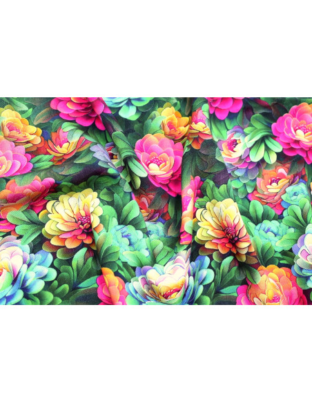 Tissu Gabardine Viscose Imprimé Fleur Rosa Fuchsia de Qualité, Tissu au mètre, Tissu pas cher - Alltissus.com