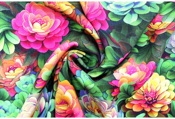 Tissu Gabardine Viscose Imprimé Fleur Rosa Fuchsia de Qualité, Tissu au mètre, Tissu pas cher - Alltissus.com