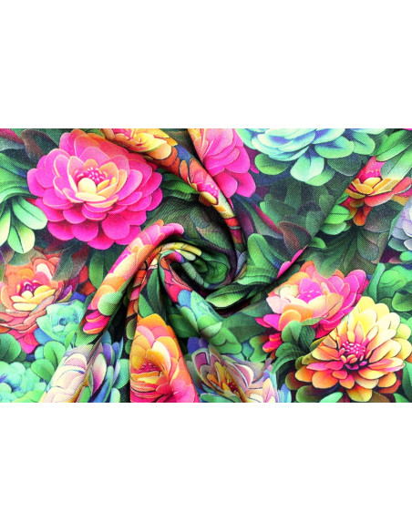 Tissu Gabardine Viscose Imprimé Fleur Rosa Fuchsia de Qualité, Tissu au mètre, Tissu pas cher - Alltissus.com