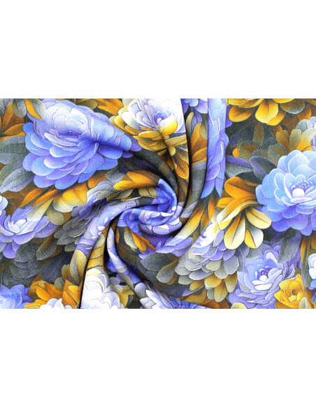 Tissu Gabardine Viscose Imprimé Fleur Rosa Violine de Qualité, Tissu au mètre, Tissu pas cher - Alltissus.com