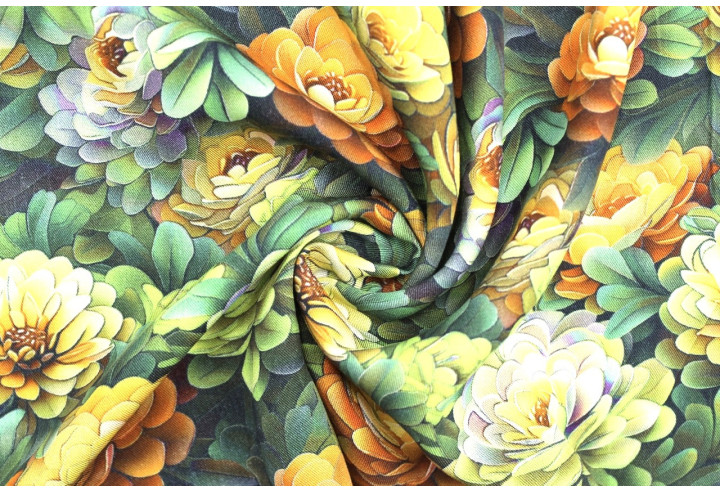Tissu Gabardine Viscose Imprimé Fleur Rosa Vert de Qualité, Tissu au mètre, Tissu pas cher - Alltissus.com