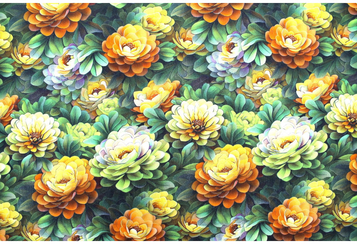 Tissu Gabardine Viscose Imprimé Fleur Rosa Vert de Qualité, Tissu au mètre, Tissu pas cher - Alltissus.com