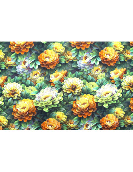 Tissu Gabardine Viscose Imprimé Fleur Rosa Vert de Qualité, Tissu au mètre, Tissu pas cher - Alltissus.com