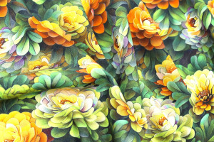 Tissu Gabardine Viscose Imprimé Fleur Rosa Vert de Qualité, Tissu au mètre, Tissu pas cher - Alltissus.com 2
