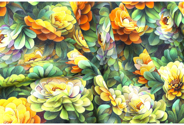 Tissu Gabardine Viscose Imprimé Fleur Rosa Vert de Qualité, Tissu au mètre, Tissu pas cher - Alltissus.com