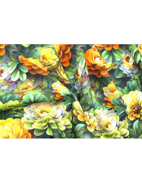 Tissu Gabardine Viscose Imprimé Fleur Rosa Vert de Qualité, Tissu au mètre, Tissu pas cher - Alltissus.com