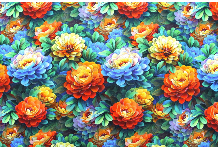 Tissu Gabardine Viscose Imprimé Fleur Rosa Orange de Qualité, Tissu au mètre, Tissu pas cher - Alltissus.com