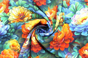 Tissu Gabardine Viscose Imprimé Fleur Rosa Orange de Qualité, Tissu au mètre, Tissu pas cher - Alltissus.com