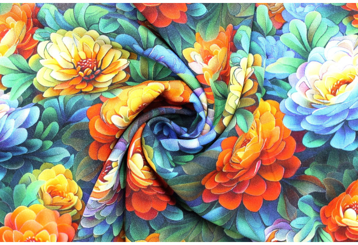 Tissu Gabardine Viscose Imprimé Fleur Rosa Orange de Qualité, Tissu au mètre, Tissu pas cher - Alltissus.com