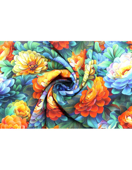 Tissu Gabardine Viscose Imprimé Fleur Rosa Orange de Qualité, Tissu au mètre, Tissu pas cher - Alltissus.com