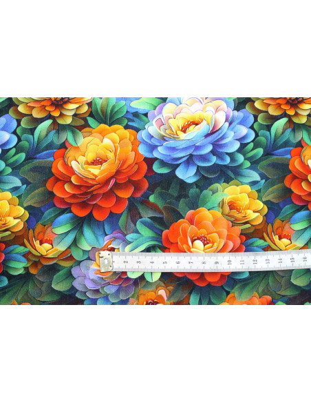Tissu Gabardine Viscose Imprimé Fleur Rosa Orange de Qualité, Tissu au mètre, Tissu pas cher - Alltissus.com