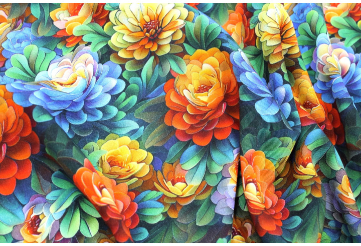 Tissu Gabardine Viscose Imprimé Fleur Rosa Orange de Qualité, Tissu au mètre, Tissu pas cher - Alltissus.com