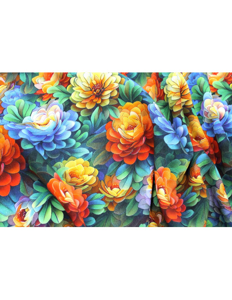 Tissu Gabardine Viscose Imprimé Fleur Rosa Orange de Qualité, Tissu au mètre, Tissu pas cher - Alltissus.com