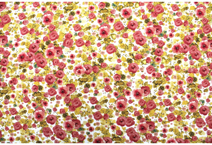 Tissu Gabardine Viscose Imprimé Fleur Poppies Moutarde de Qualité, Tissu au mètre, Tissu pas cher - Alltissus.com