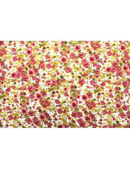 Tissu Gabardine Viscose Imprimé Fleur Poppies Moutarde de Qualité, Tissu au mètre, Tissu pas cher - Alltissus.com