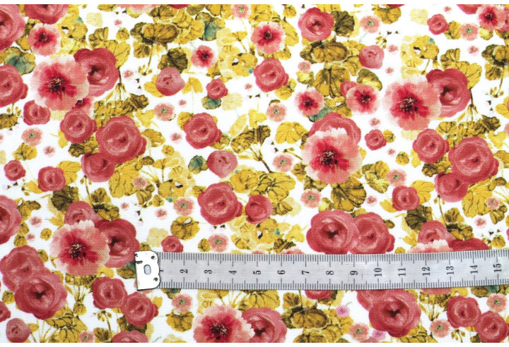 Tissu Gabardine Viscose Imprimé Fleur Poppies Moutarde de Qualité, Tissu au mètre, Tissu pas cher - Alltissus.com