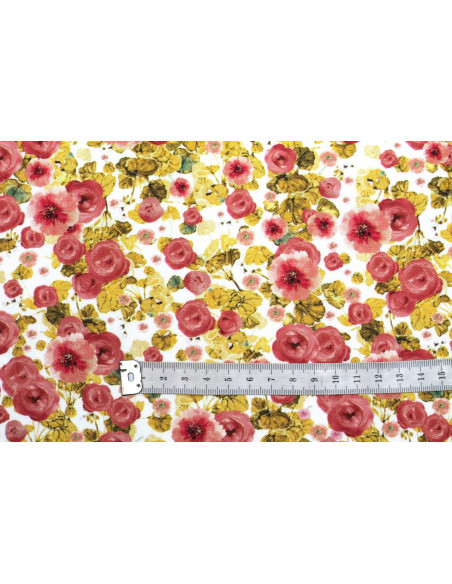 Tissu Gabardine Viscose Imprimé Fleur Poppies Moutarde de Qualité, Tissu au mètre, Tissu pas cher - Alltissus.com