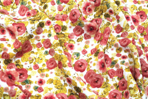 Tissu Gabardine Viscose Imprimé Fleur Poppies Moutarde de Qualité, Tissu au mètre, Tissu pas cher - Alltissus.com 2