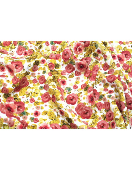 Tissu Gabardine Viscose Imprimé Fleur Poppies Moutarde de Qualité, Tissu au mètre, Tissu pas cher - Alltissus.com