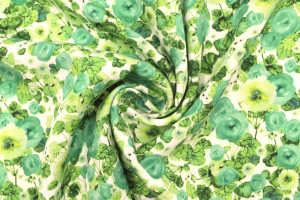 Tissu Gabardine Viscose Imprimé Fleur Poppies Vert de Qualité, Tissu au mètre, Tissu pas cher - Alltissus.com