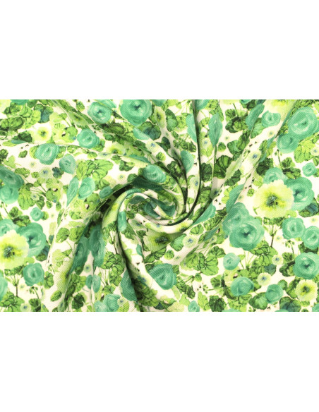 Tissu Gabardine Viscose Imprimé Fleur Poppies Vert de Qualité, Tissu au mètre, Tissu pas cher - Alltissus.com