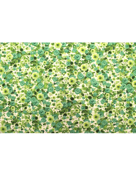 Tissu Gabardine Viscose Imprimé Fleur Poppies Vert de Qualité, Tissu au mètre, Tissu pas cher - Alltissus.com