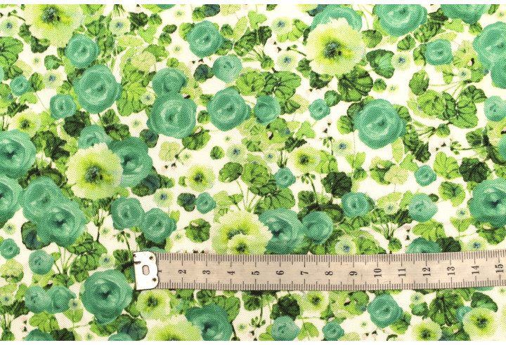 Tissu Gabardine Viscose Imprimé Fleur Poppies Vert de Qualité, Tissu au mètre, Tissu pas cher - Alltissus.com