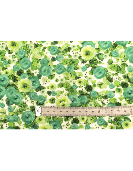 Tissu Gabardine Viscose Imprimé Fleur Poppies Vert de Qualité, Tissu au mètre, Tissu pas cher - Alltissus.com