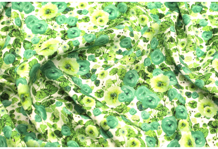 Tissu Gabardine Viscose Imprimé Fleur Poppies Vert de Qualité, Tissu au mètre, Tissu pas cher - Alltissus.com