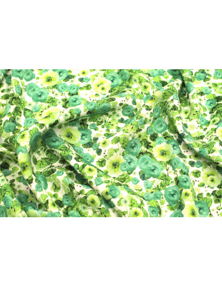 Tissu Gabardine Viscose Imprimé Fleur Poppies Vert de Qualité, Tissu au mètre, Tissu pas cher - Alltissus.com