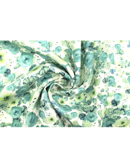 Tissu Gabardine Viscose Imprimé Fleur Poppies Turquoise de Qualité, Tissu au mètre, Tissu pas cher - Alltissus.com