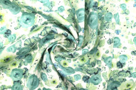 Tissu Gabardine Viscose Imprimé Fleur Poppies Turquoise de Qualité, Tissu au mètre, Tissu pas cher - Alltissus.com