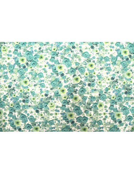 Tissu Gabardine Viscose Imprimé Fleur Poppies Turquoise de Qualité, Tissu au mètre, Tissu pas cher - Alltissus.com