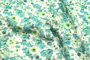 Tissu Gabardine Viscose Imprimé Fleur Poppies Turquoise de Qualité, Tissu au mètre, Tissu pas cher - Alltissus.com 2